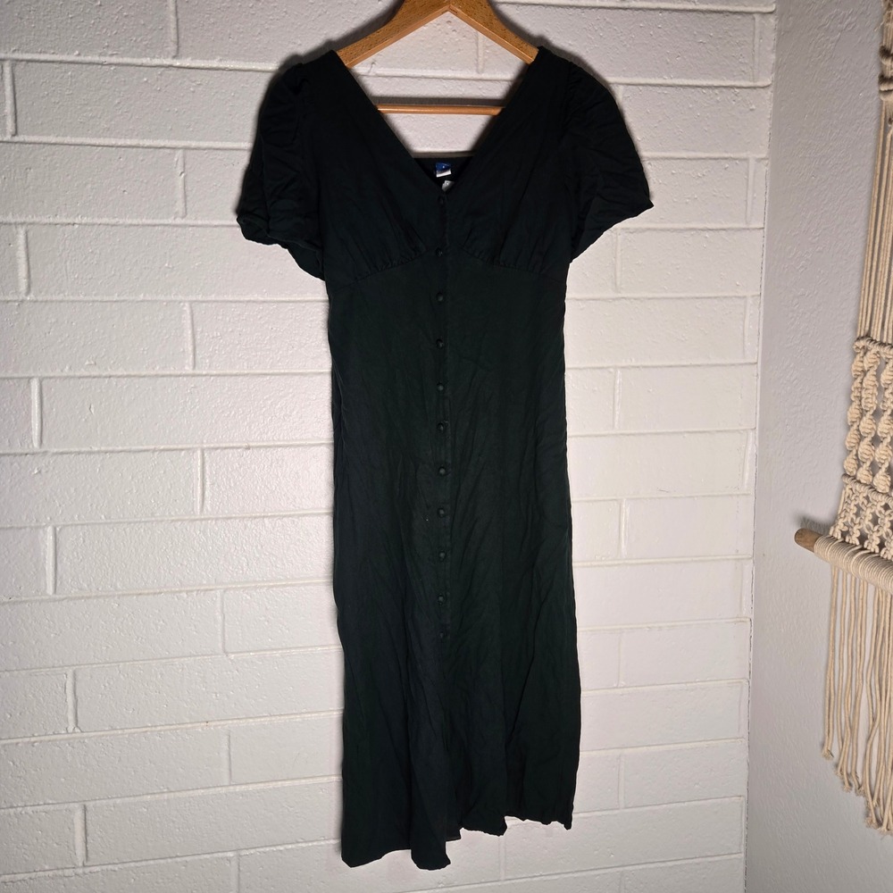 Old Navy Womens Midi Dress Rayon Button Front Smocked Back Green S